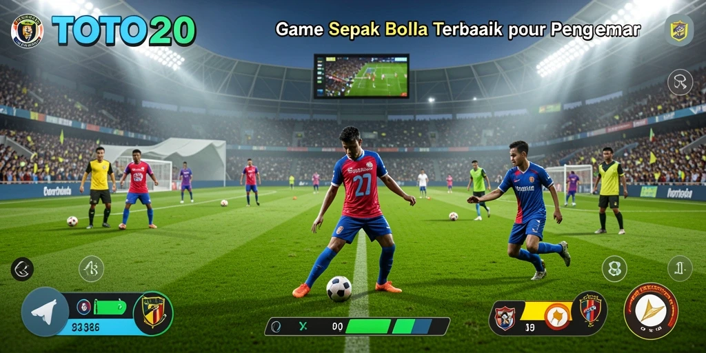 Tampilan gameplay menarik dari TOTO20 yang menggambarkan aksi sepak bola.